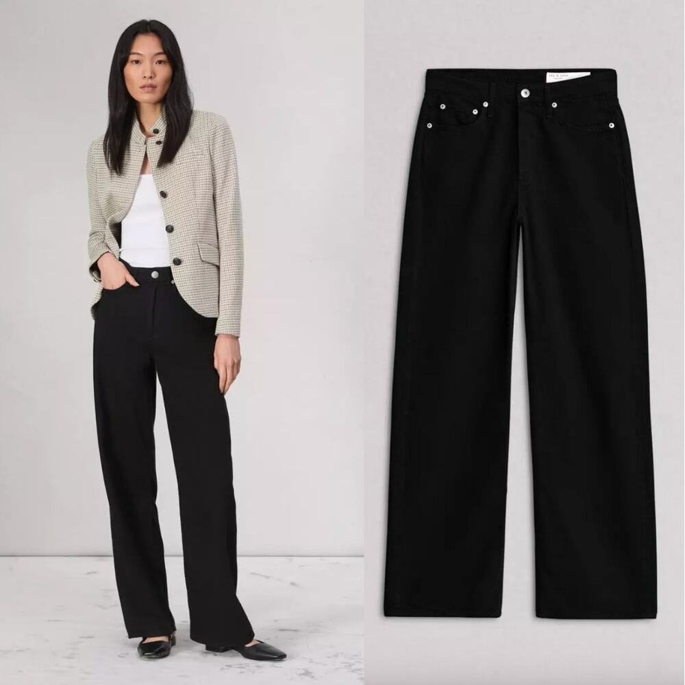 Rag & Bone | Featherweight Logan Wide Leg Mid Rise Jean Black 26